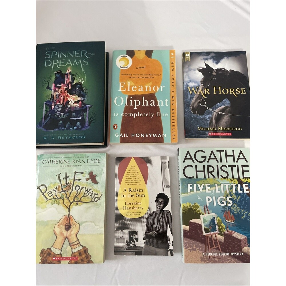 Lot 6 Teen High School Books - A Raisin in the Sun, War Horse, Christie + 3